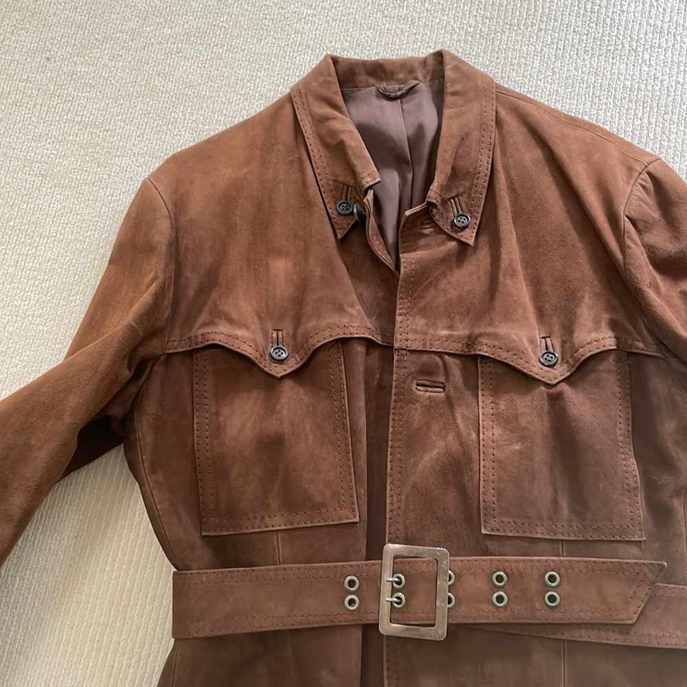 Vintage Men’s Brown Suede Leather Jacket With Belt Size M - Picture 6 of 11